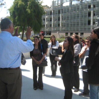 High school students and families gathered at UCSB to view their exhibitions and tour the campus.